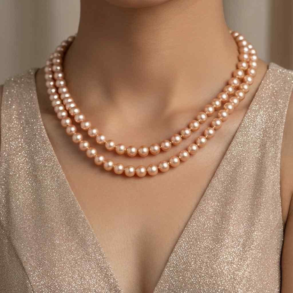 Multilayer Golden Brown Pearl Necklace Set with Earrings