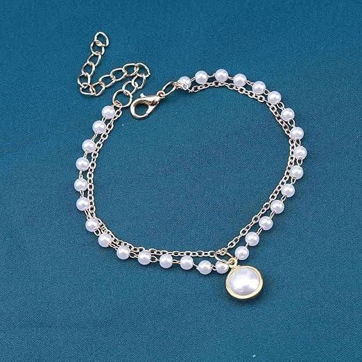 Layered Pearl Hand Chain Bracelet for Women