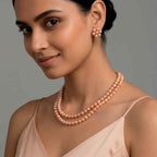 Multilayer Golden Brown Pearl Necklace Set with Earrings