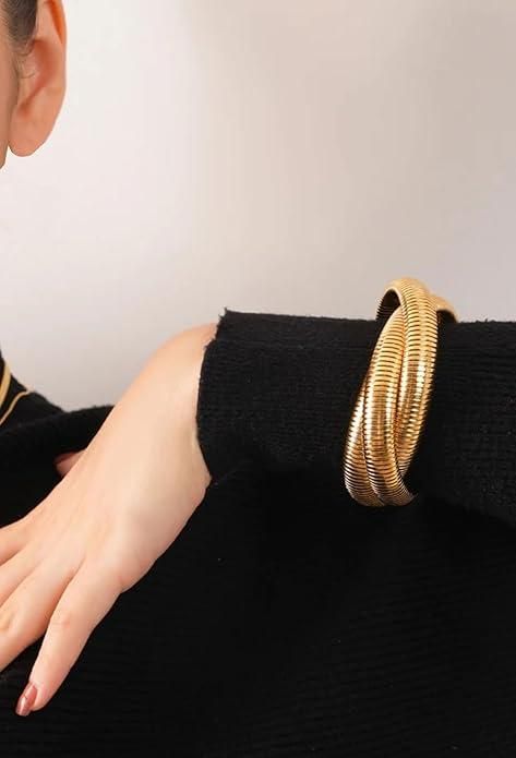 Triple Layer Wrap Around Snake Bracelet – Stretchable Rose Gold