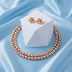 Multilayer Golden Brown Pearl Necklace Set with Earrings