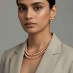 Multilayer Golden Brown Pearl Necklace Set with Earrings