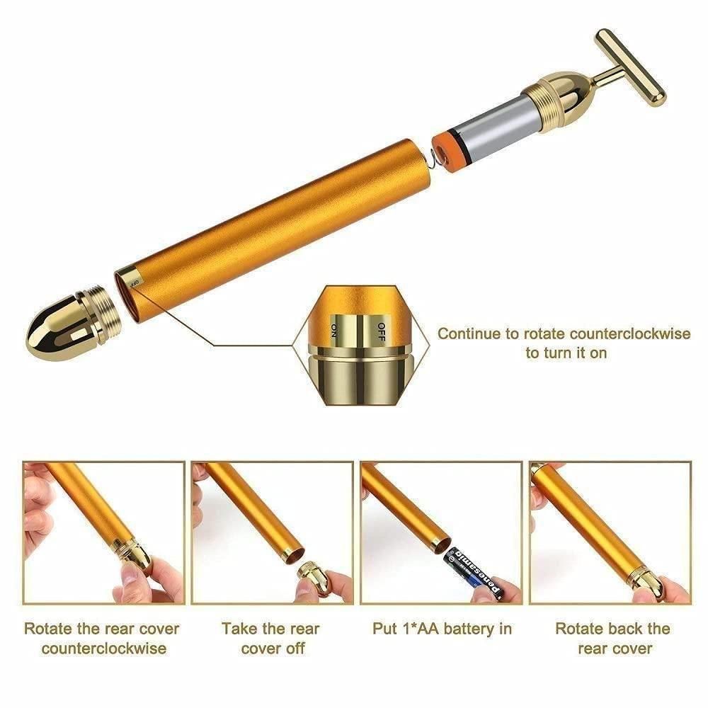 Gold Finish Energy Beauty Bar | Electric Facial Massage Roller