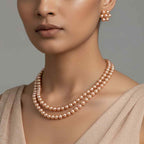 Multilayer Golden Brown Pearl Necklace Set with Earrings