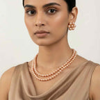 Multilayer Golden Brown Pearl Necklace Set with Earrings