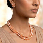 Multilayer Golden Brown Pearl Necklace Set with Earrings
