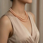 Multilayer Golden Brown Pearl Necklace Set with Earrings