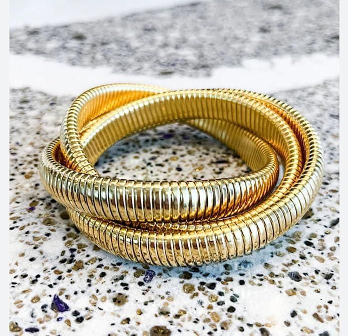 Triple Layer Wrap Around Snake Bracelet – Stretchable Rose Gold