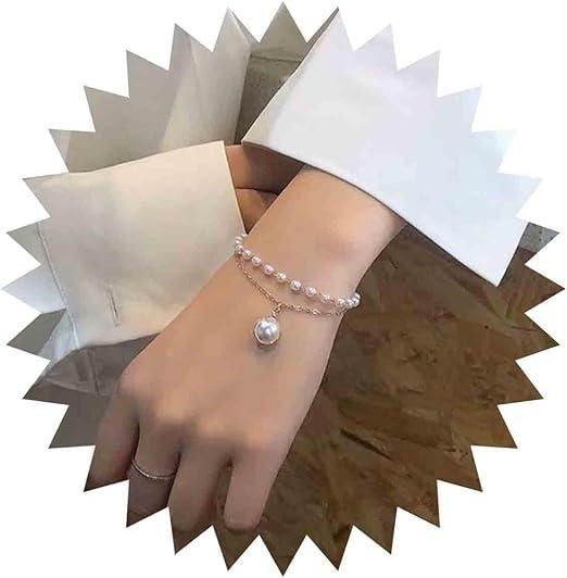 Layered Pearl Hand Chain Bracelet for Women